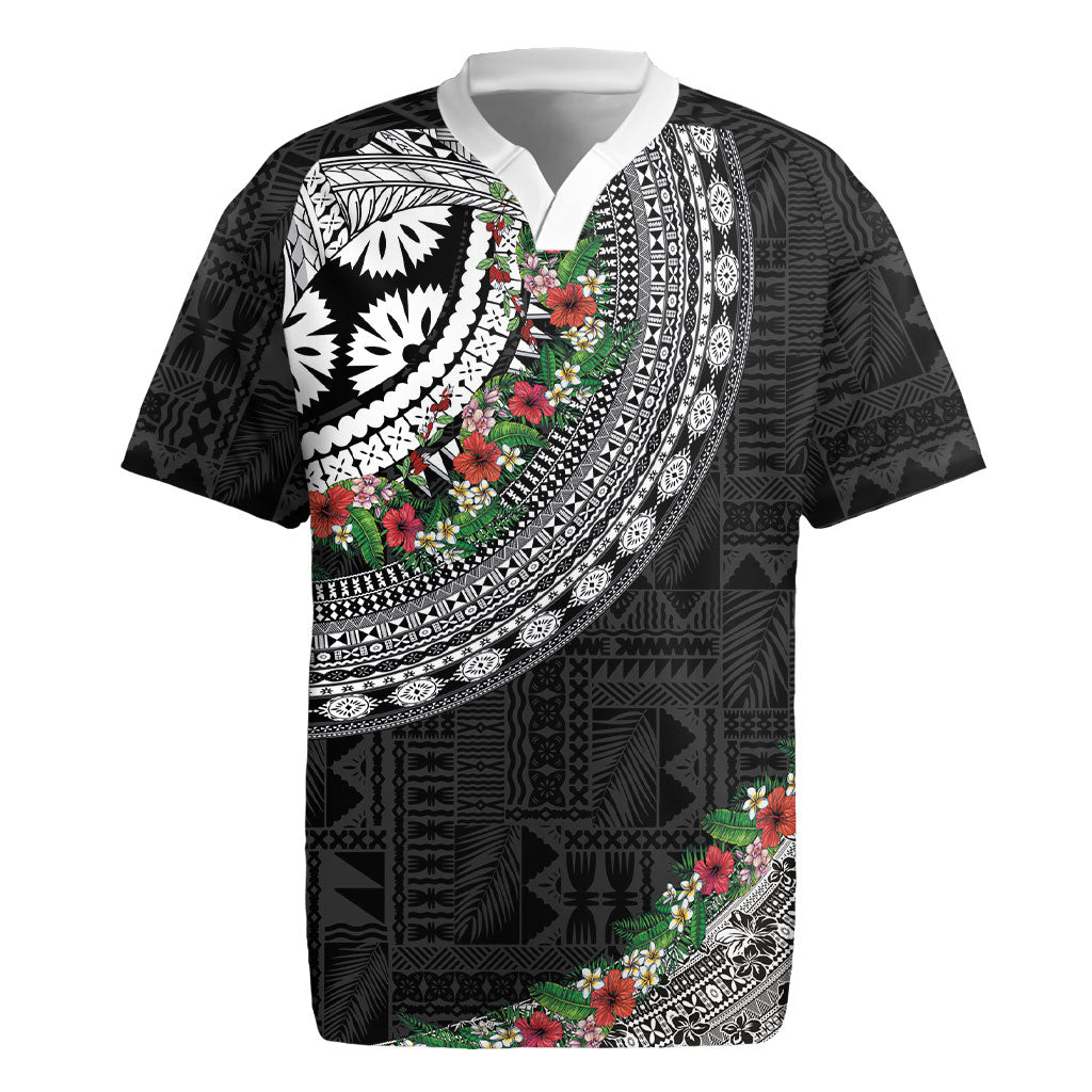 Fiji Hibiscus Rugby Jersey Tapa Masi Motifs with Tropical Plants