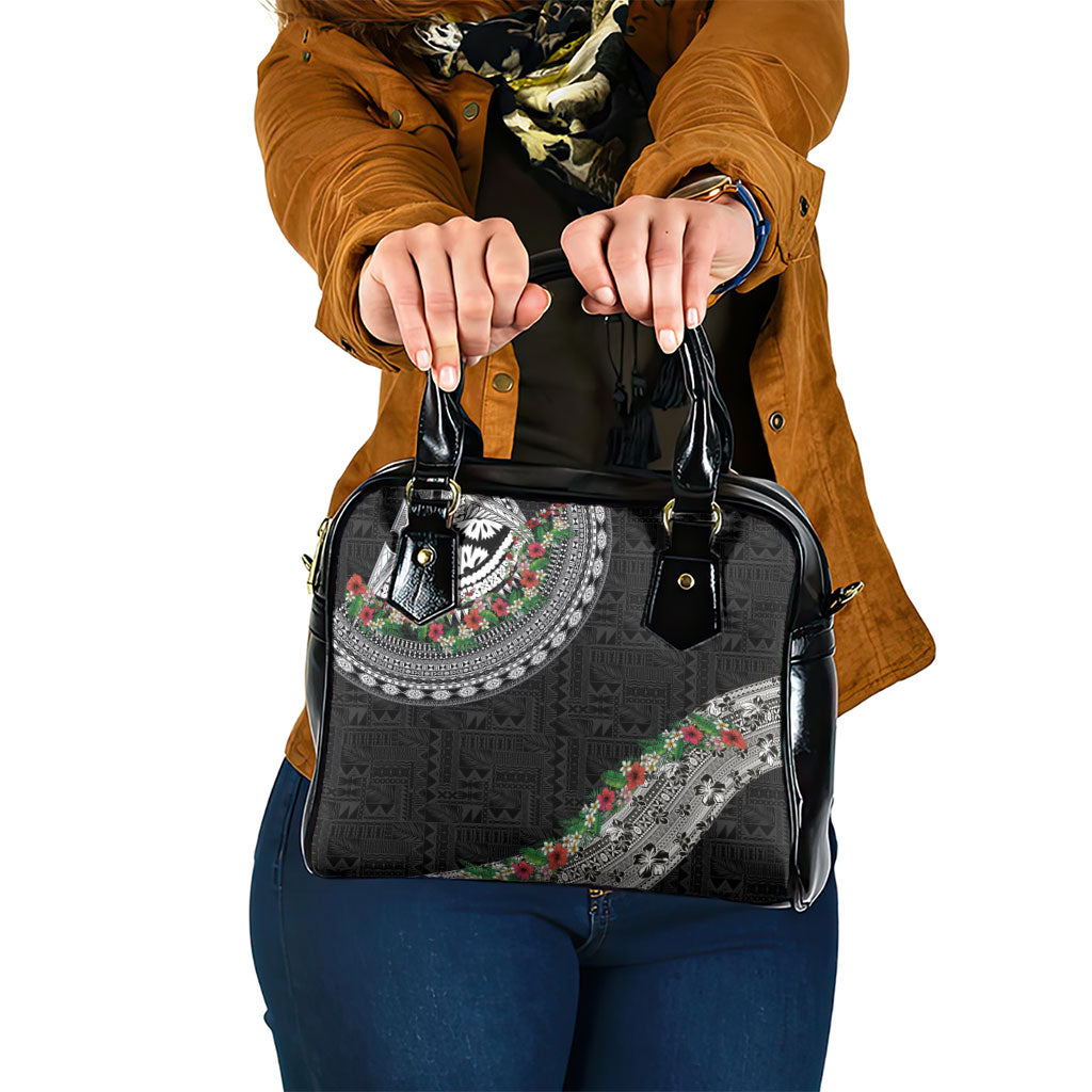 Fiji Hibiscus Shoulder Handbag Tapa Masi Motifs with Tropical Plants