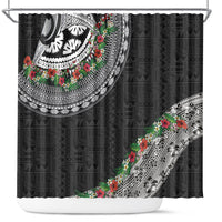 Fiji Hibiscus Shower Curtain Tapa Masi Motifs with Tropical Plants LT03 Black - Polynesian Pride