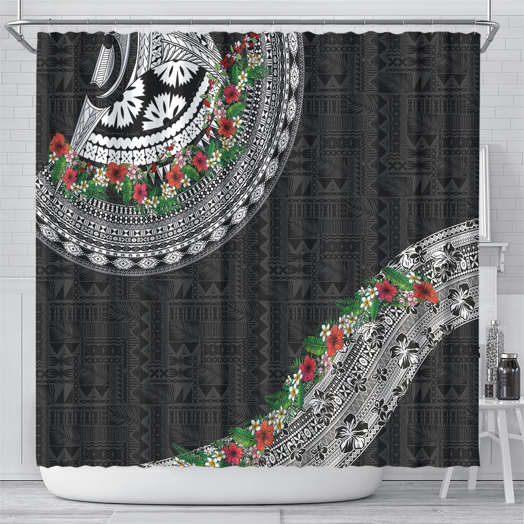 Fiji Hibiscus Shower Curtain Tapa Masi Motifs with Tropical Plants LT03 - Polynesian Pride