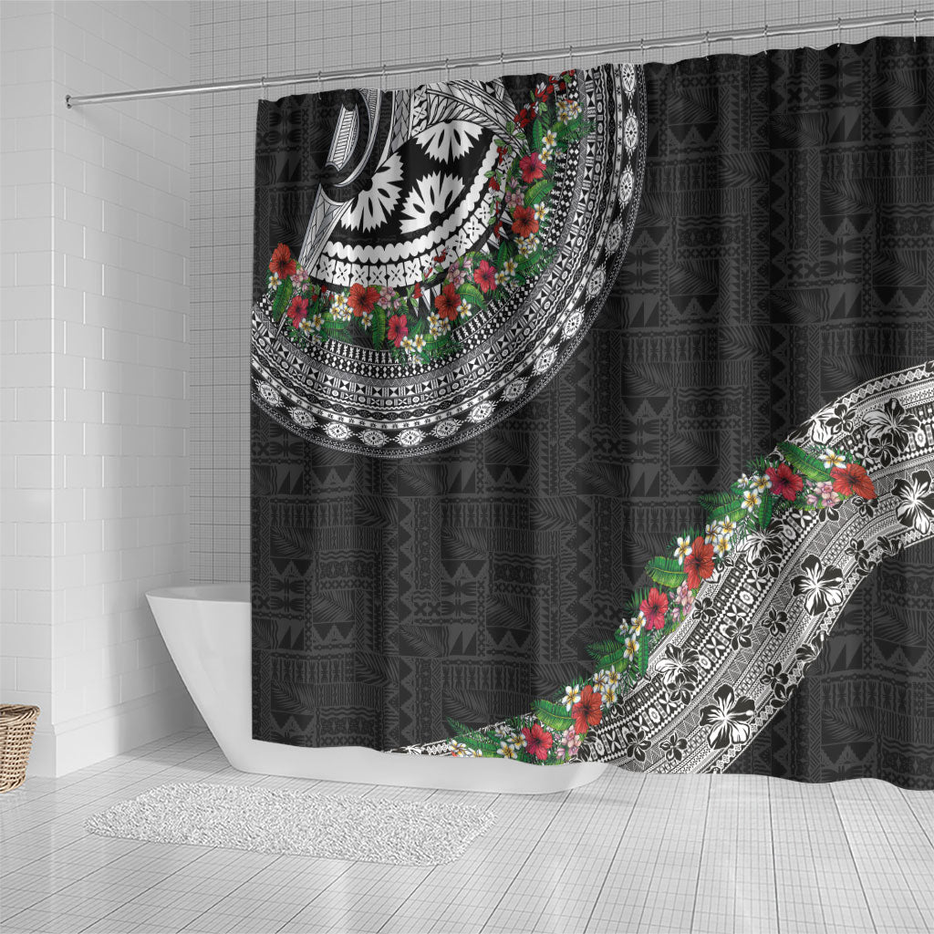 Fiji Hibiscus Shower Curtain Tapa Masi Motifs with Tropical Plants LT03 - Polynesian Pride