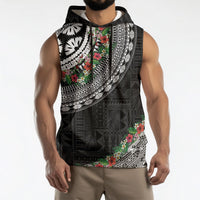 Fiji Hibiscus Sleeveless Hoodie Tapa Masi Motifs with Tropical Plants LT03 - Polynesian Pride