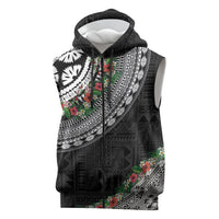 Fiji Hibiscus Sleeveless Zip Hoodie Tapa Masi Motifs with Tropical Plants