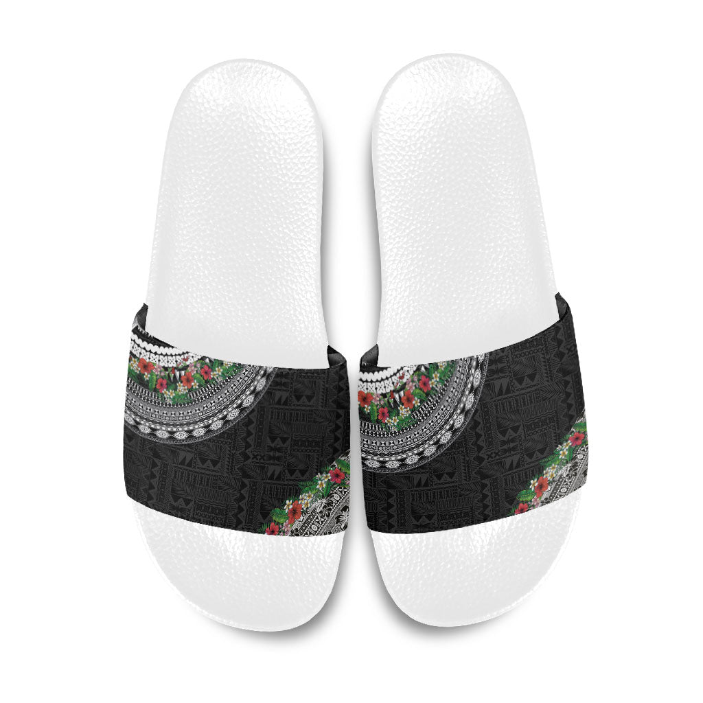 Fiji Hibiscus Slide Sandals Tapa Masi Motifs with Tropical Plants