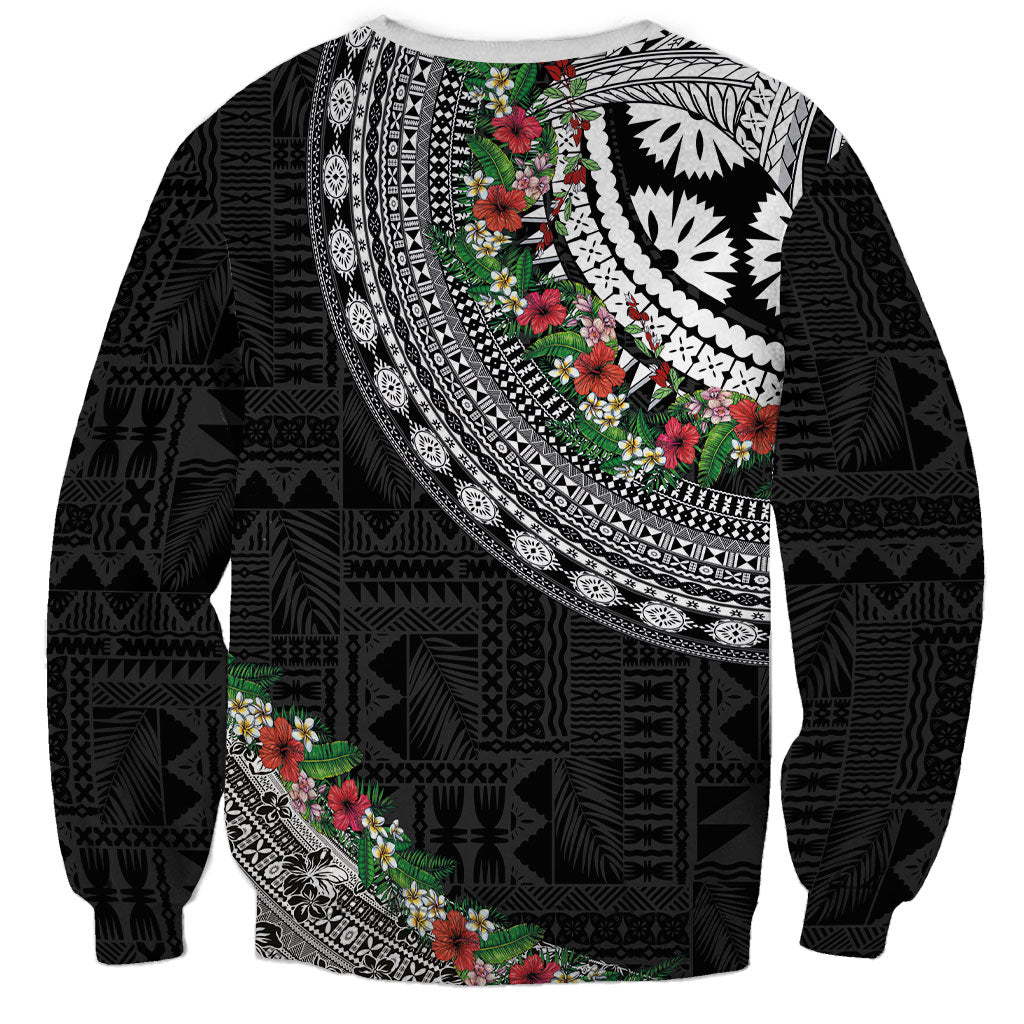 Fiji Hibiscus Sweatshirt Tapa Masi Motifs with Tropical Plants