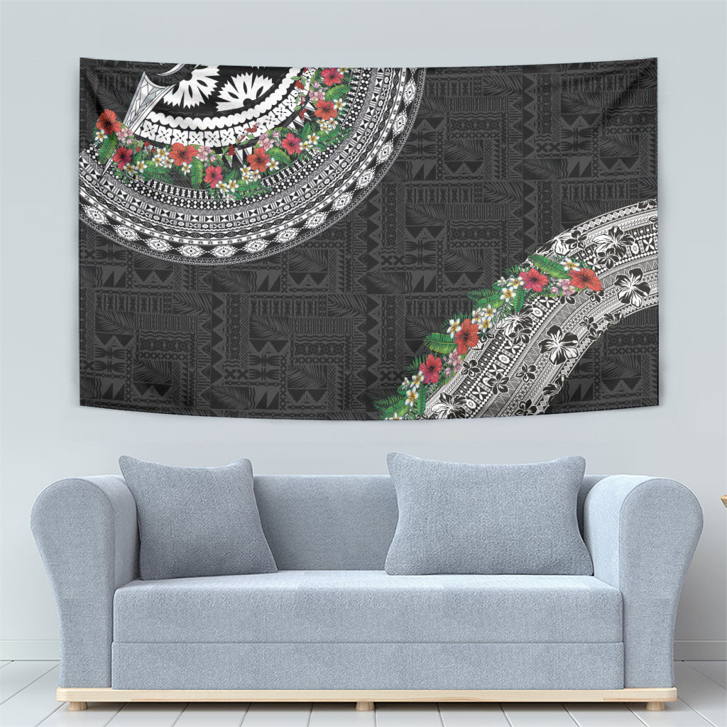 Fiji Hibiscus Tapestry Tapa Masi Motifs with Tropical Plants