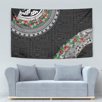 Fiji Hibiscus Tapestry Tapa Masi Motifs with Tropical Plants