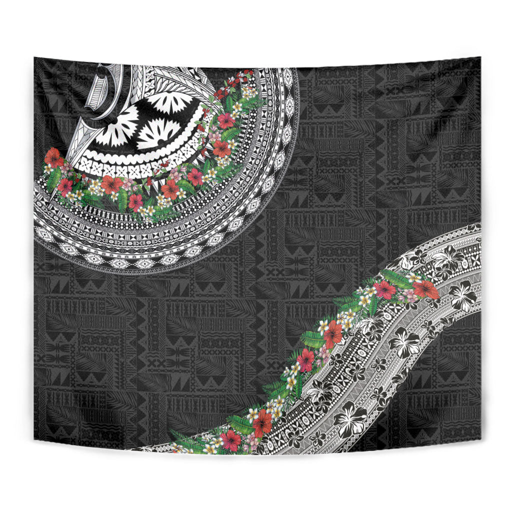 Fiji Hibiscus Tapestry Tapa Masi Motifs with Tropical Plants