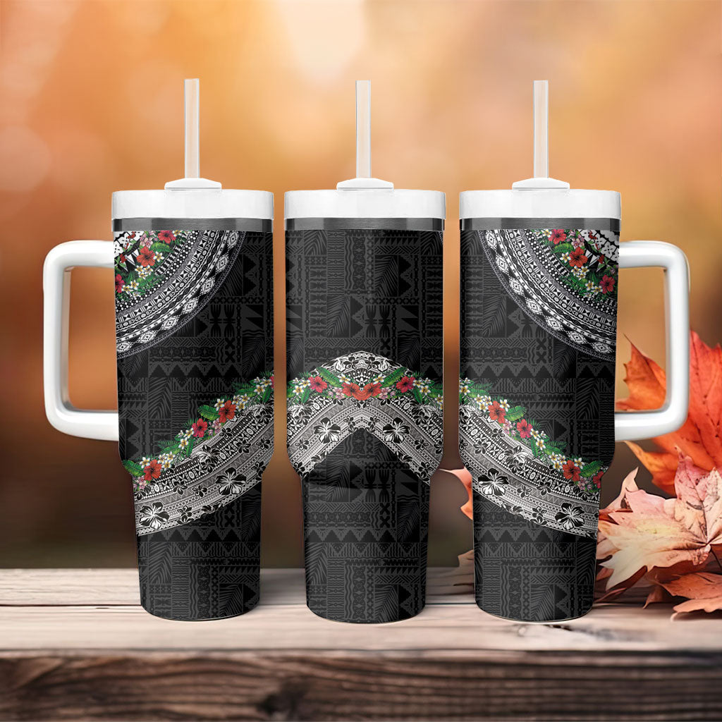 Fiji Hibiscus Tumbler With Handle Tapa Masi Motifs with Tropical Plants