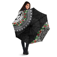 Fiji Hibiscus Umbrella Tapa Masi Motifs with Tropical Plants