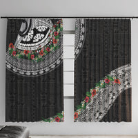 Fiji Hibiscus Window Curtain Tapa Masi Motifs with Tropical Plants