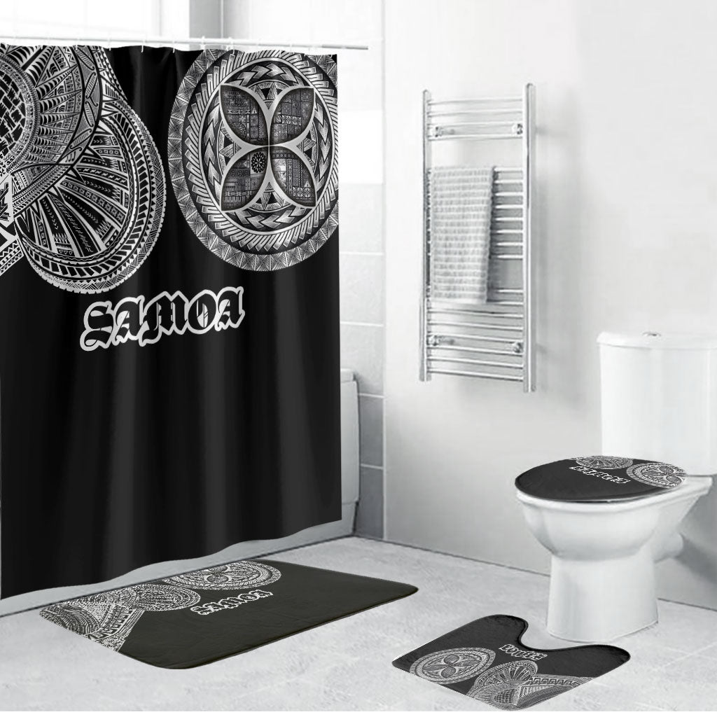 Samoa Traditional Tattoo Bathroom Set Tribal Tatau Pattern LT03 Bathroom Set (4 pcs) Black - Polynesian Pride