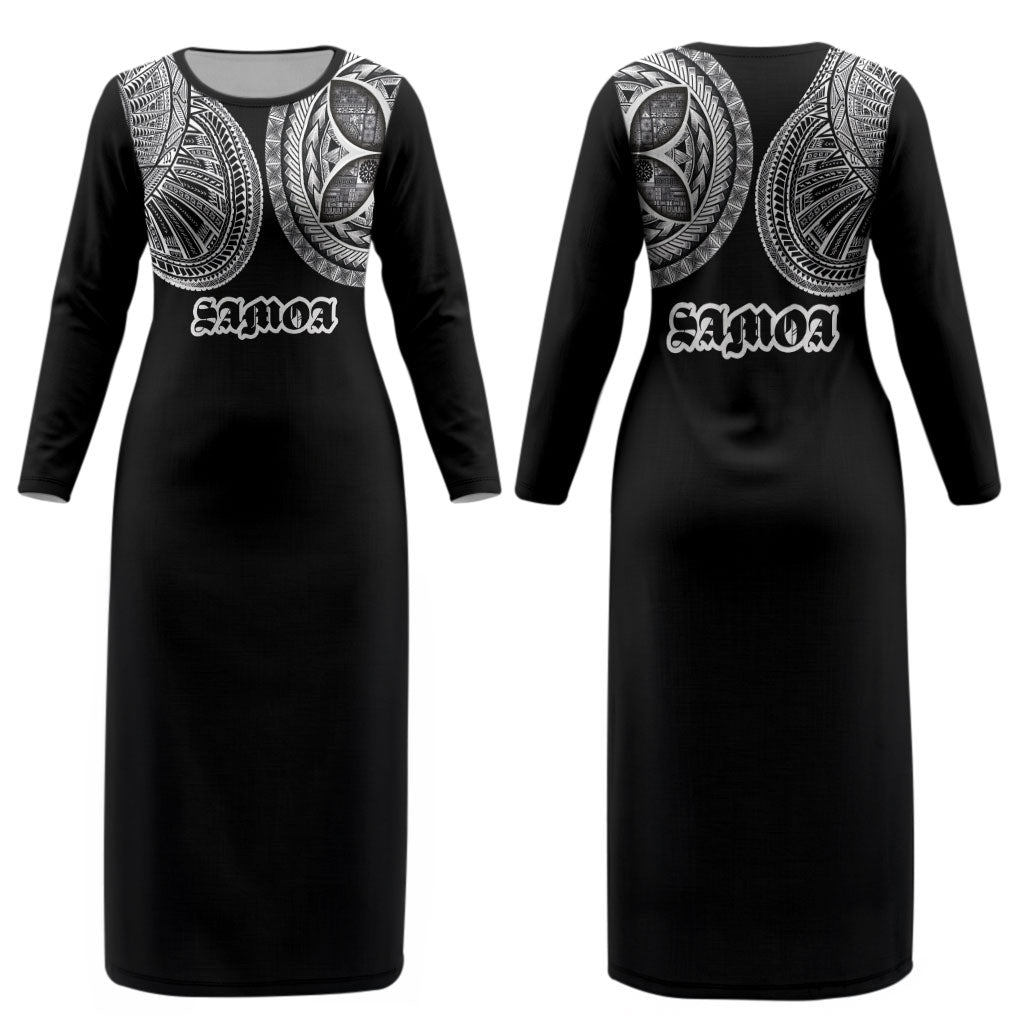 Samoa Traditional Tattoo Couples Matching Long Sleeve Bodycon Dress and Hawaiian Shirt Tribal Tatau Pattern