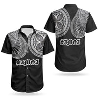 Samoa Traditional Tattoo Couples Matching Off Shoulder Short Dress and Hawaiian Shirt Tribal Tatau Pattern