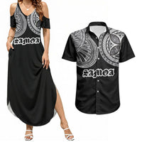Samoa Traditional Tattoo Couples Matching Summer Maxi Dress and Hawaiian Shirt Tribal Tatau Pattern LT03 Black - Polynesian Pride