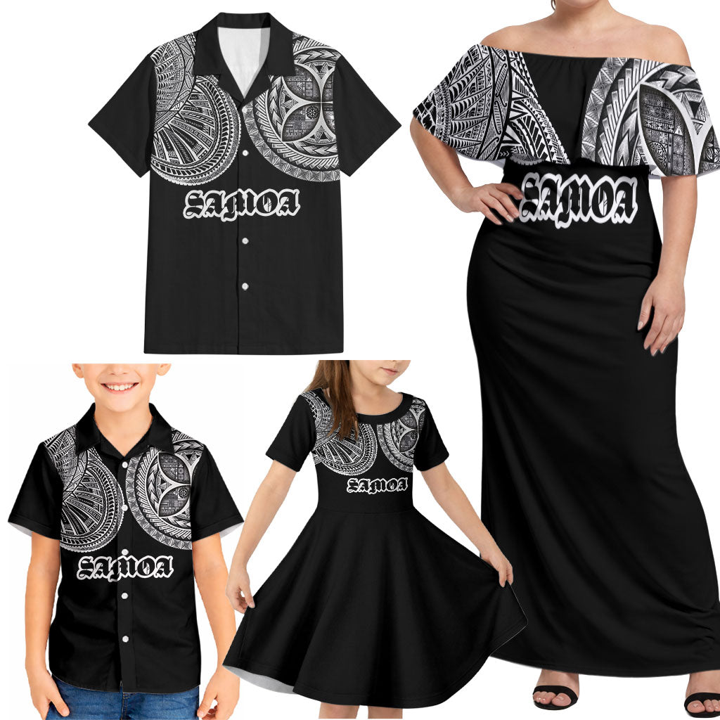 Samoa Traditional Tattoo Family Matching Off Shoulder Maxi Dress and Hawaiian Shirt Tribal Tatau Pattern