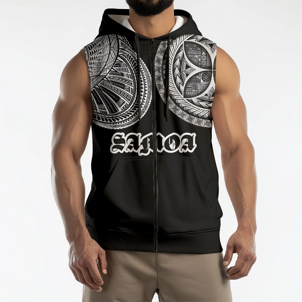 Samoa Traditional Tattoo Sleeveless Zip Hoodie Tribal Tatau Pattern