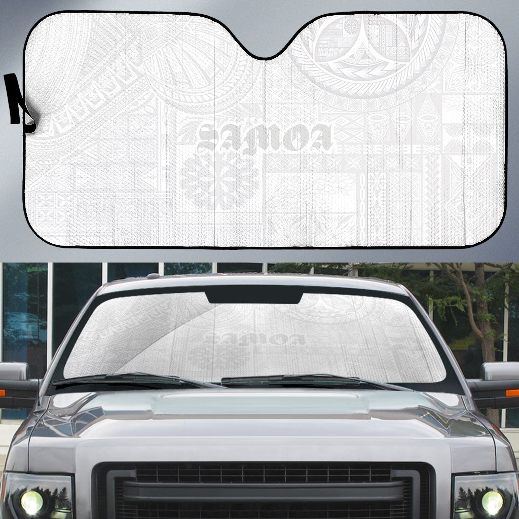 Samoa Lotu Tamaiti Auto Sun Shade Tribal Tatau with Siapo Pattern LT03 White - Polynesian Pride