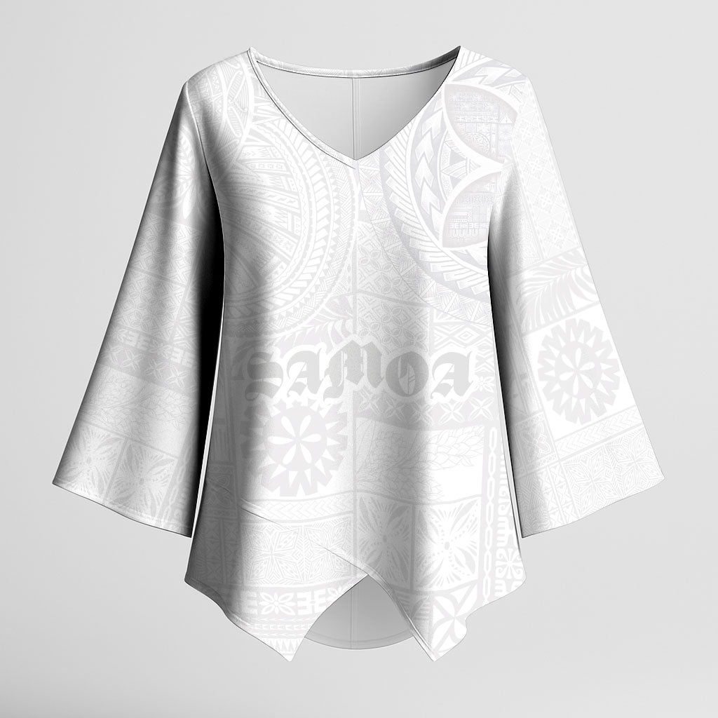 Samoa Lotu Tamaiti Kimono Sleeve Blouse Tribal Tatau with Siapo Pattern LT03 Female White - Polynesian Pride