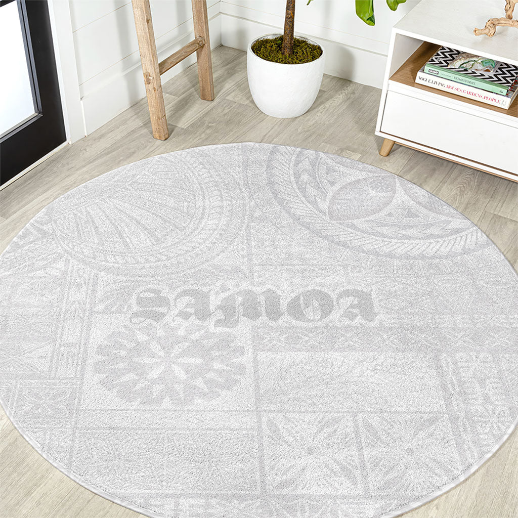 Samoa Lotu Tamaiti Round Carpet Tribal Tatau with Siapo Pattern LT03 White - Polynesian Pride