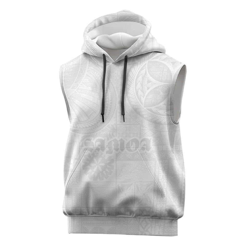 Samoa Lotu Tamaiti Sleeveless Hoodie Tribal Tatau with Siapo Pattern LT03 White - Polynesian Pride