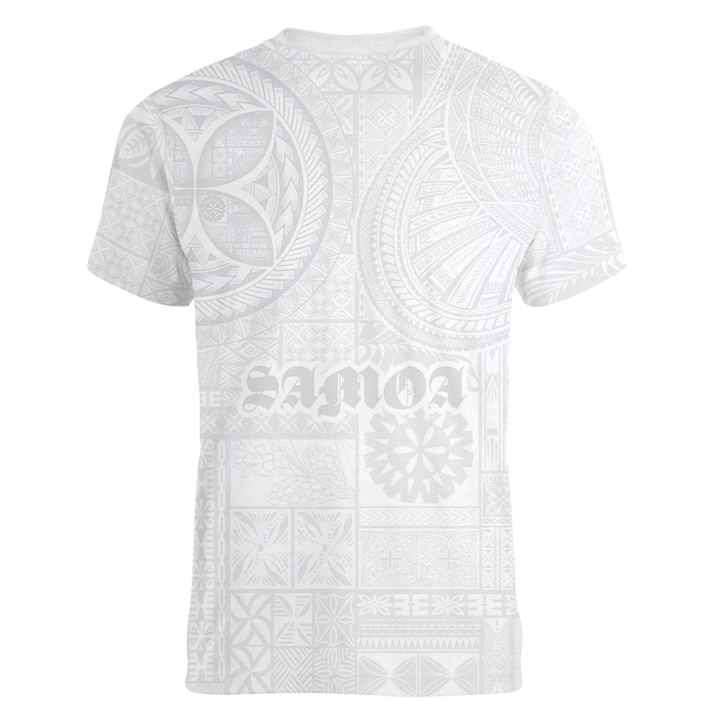 Samoa Lotu Tamaiti Women V-Neck T-Shirt Tribal Tatau with Siapo Pattern