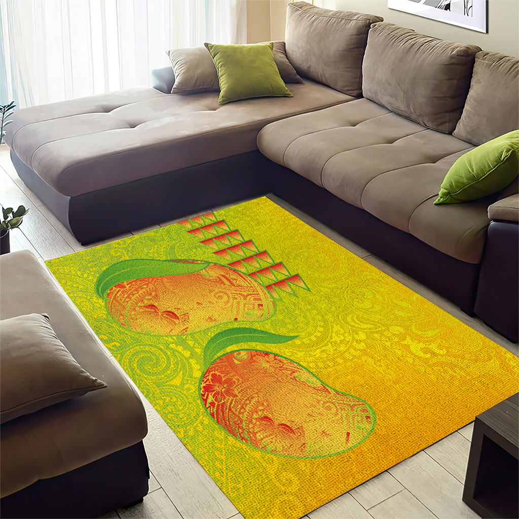 Hawaiian Mango Area Rug Polynesian Art Pattern and Kakau Tattoo