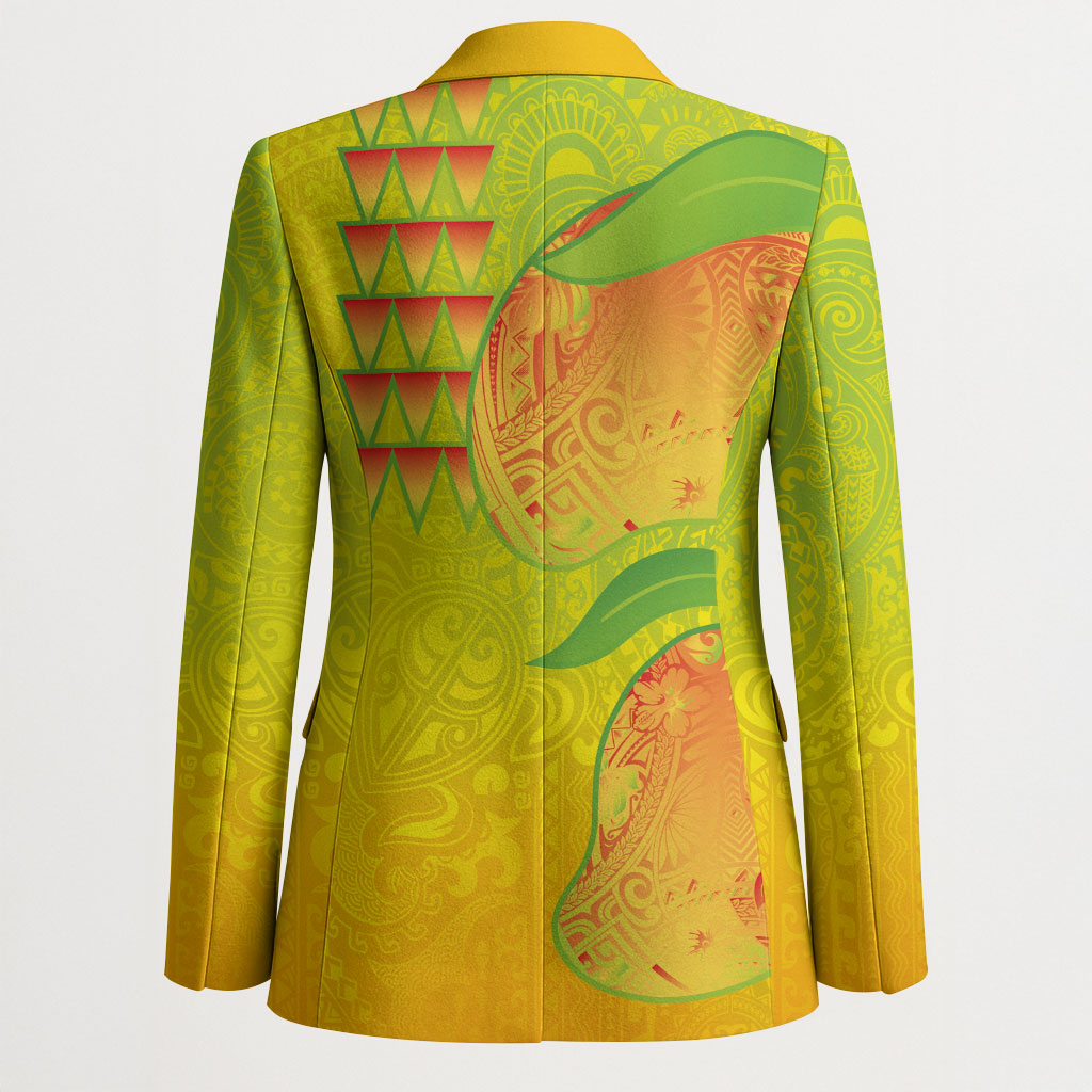 Hawaiian Mango Blazer Polynesian Art Pattern and Kakau Tattoo