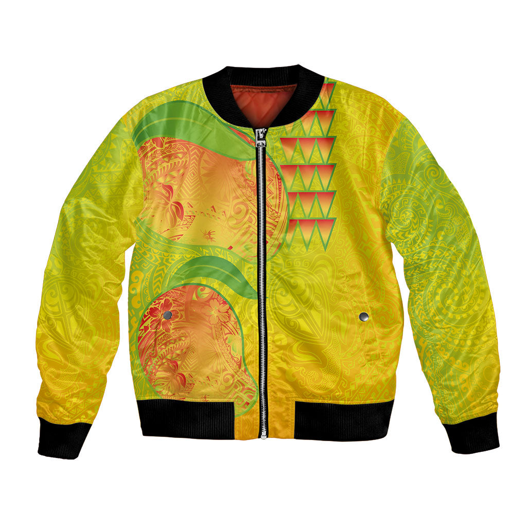 Hawaiian Mango Bomber Jacket Polynesian Art Pattern and Kakau Tattoo