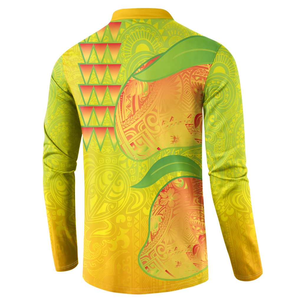 Hawaiian Mango Button Sweatshirt Polynesian Art Pattern and Kakau Tattoo