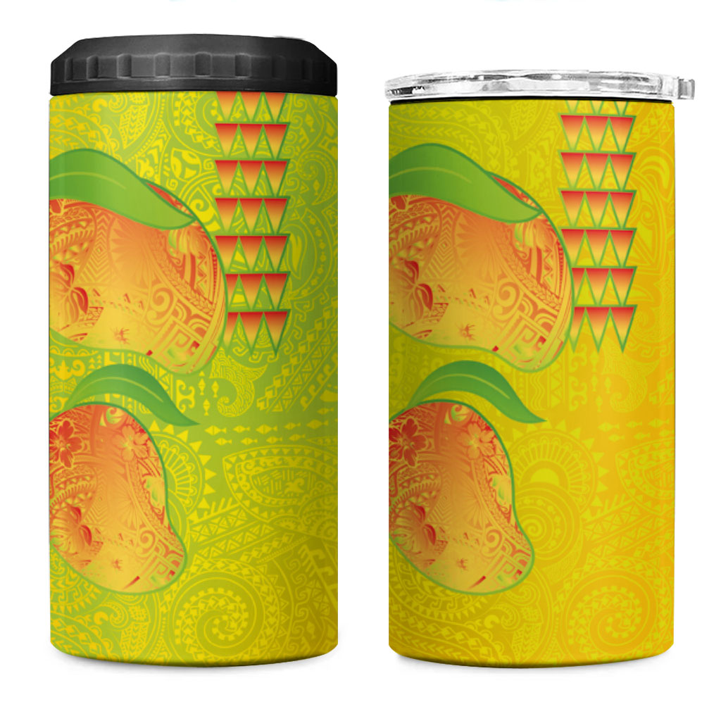Hawaiian Mango 4 in 1 Can Cooler Tumbler Polynesian Art Pattern and Kakau Tattoo
