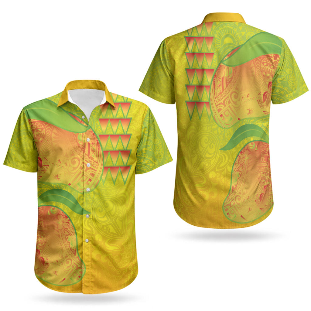 Hawaiian Mango Couples Matching Off Shoulder Short Dress and Hawaiian Shirt Polynesian Art Pattern and Kakau Tattoo