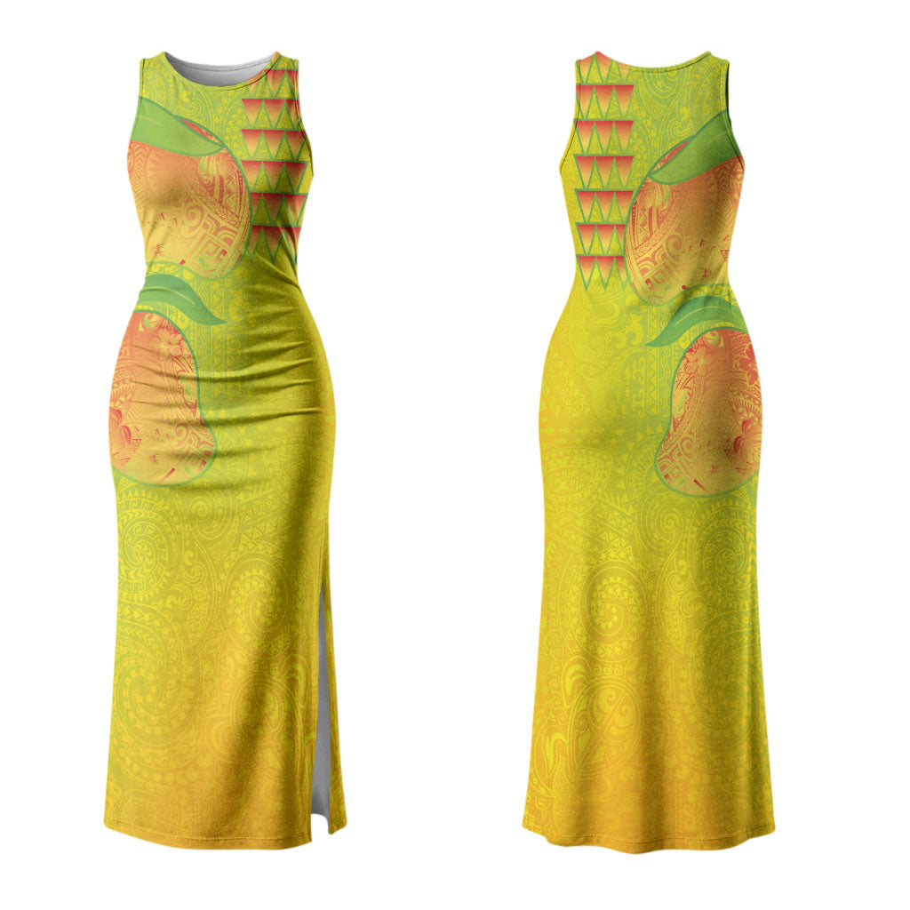 Hawaiian Mango Couples Matching Tank Maxi Dress and Long Sleeve Button Shirt Polynesian Art Pattern and Kakau Tattoo