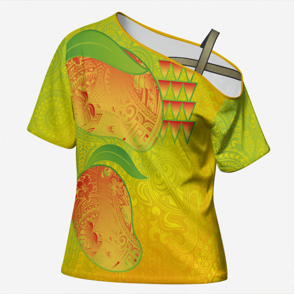 Hawaiian Mango Cross Shoulder Shirt Polynesian Art Pattern and Kakau Tattoo