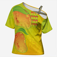 Hawaiian Mango Cross Shoulder Shirt Polynesian Art Pattern and Kakau Tattoo