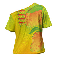 Hawaiian Mango Cross Shoulder Shirt Polynesian Art Pattern and Kakau Tattoo