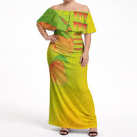 Hawaiian Mango Off Shoulder Maxi Dress Polynesian Art Pattern and Kakau Tattoo