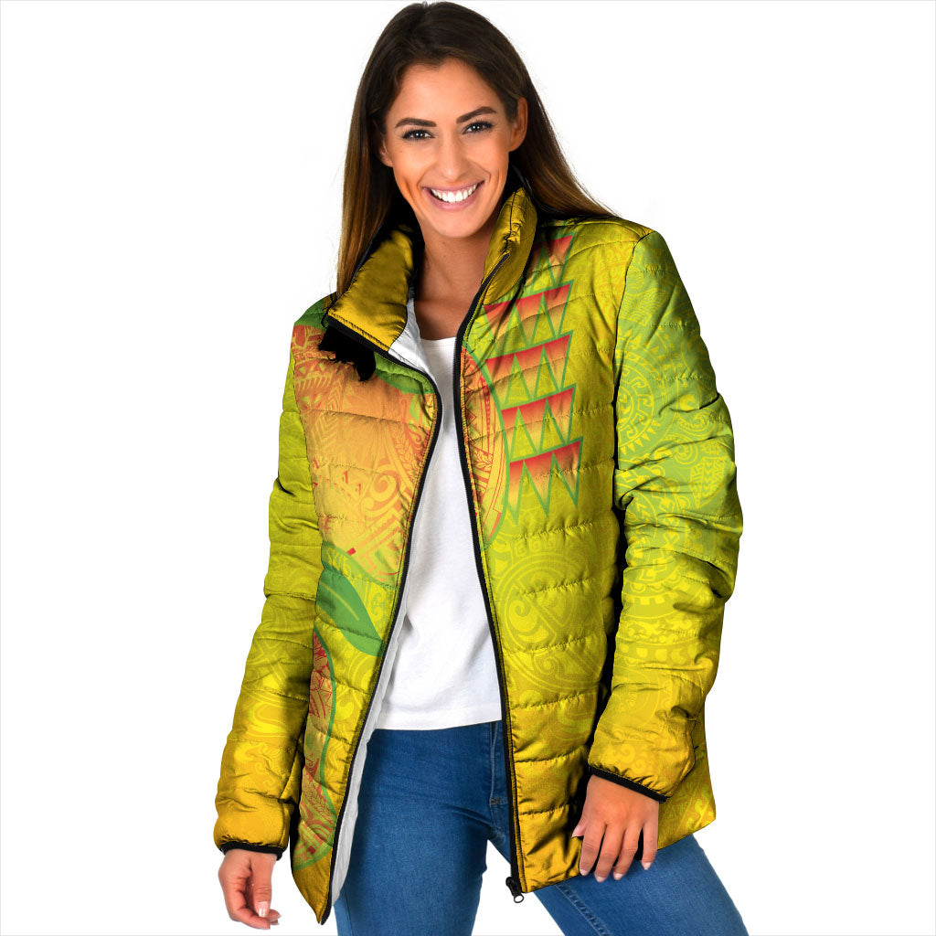 Hawaiian Mango Padded Jacket Polynesian Art Pattern and Kakau Tattoo