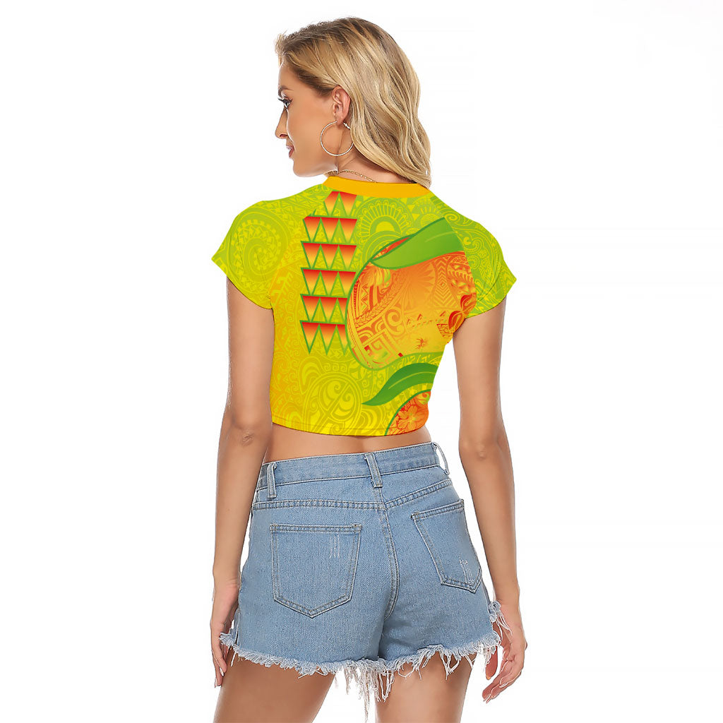 Hawaiian Mango Raglan Cropped T Shirt Polynesian Art Pattern and Kakau Tattoo