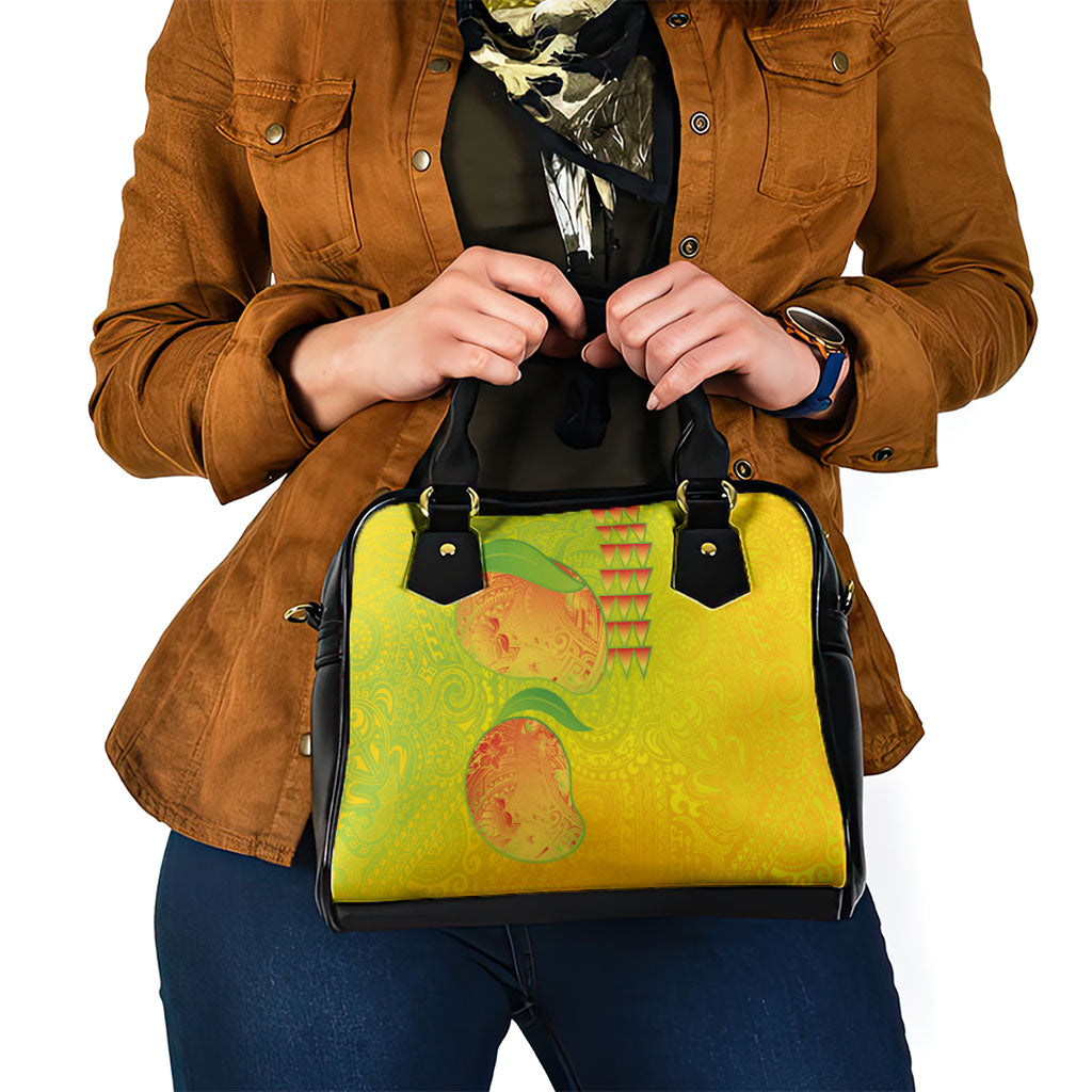 Hawaiian Mango Shoulder Handbag Polynesian Art Pattern and Kakau Tattoo