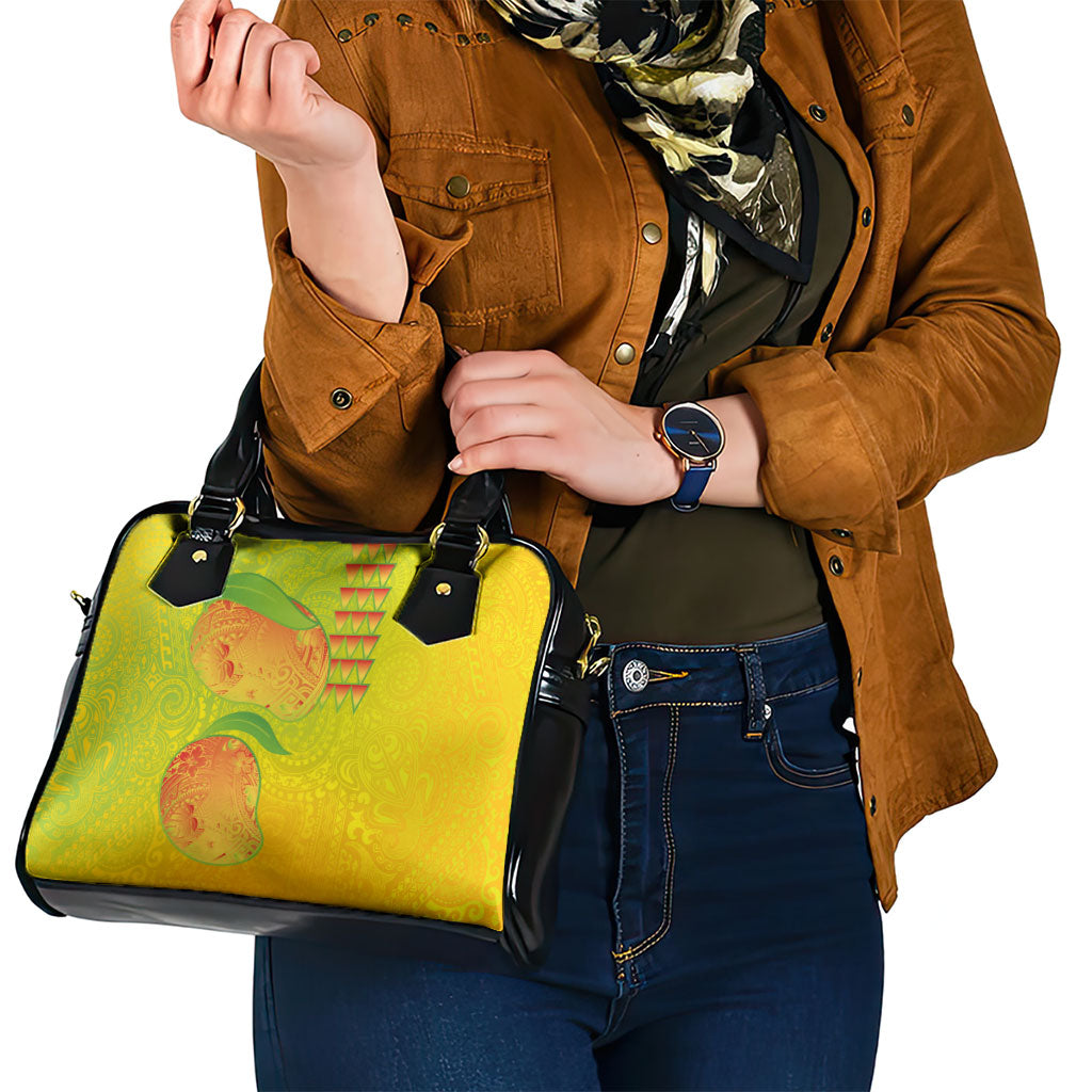 Hawaiian Mango Shoulder Handbag Polynesian Art Pattern and Kakau Tattoo