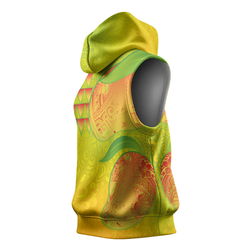 Hawaiian Mango Sleeveless Hoodie Polynesian Art Pattern and Kakau Tattoo