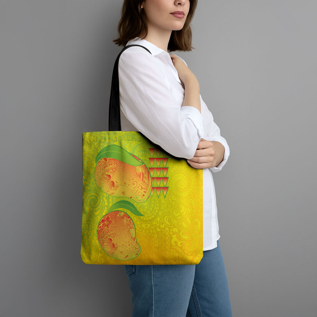 Hawaiian Mango Tote Bag Polynesian Art Pattern and Kakau Tattoo
