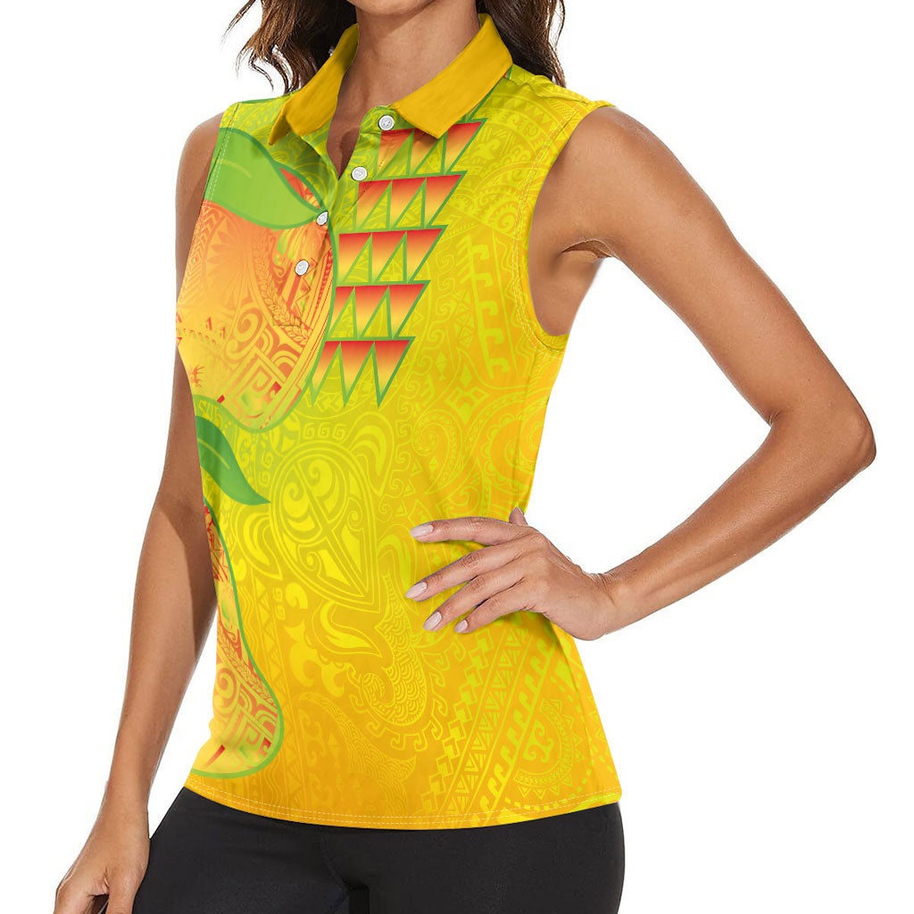 Hawaiian Mango Women Sleeveless Polo Shirt Polynesian Art Pattern and Kakau Tattoo