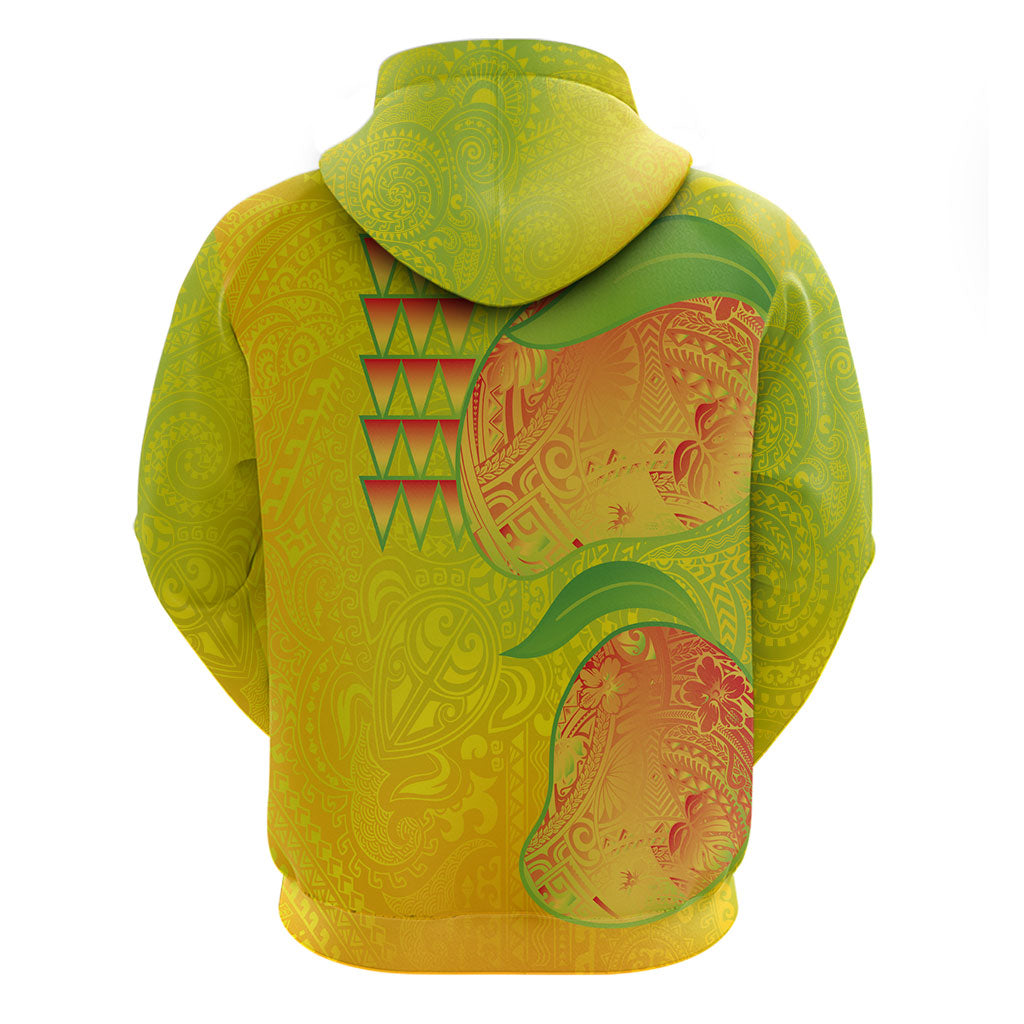 Hawaiian Mango Zip Hoodie Polynesian Art Pattern and Kakau Tattoo