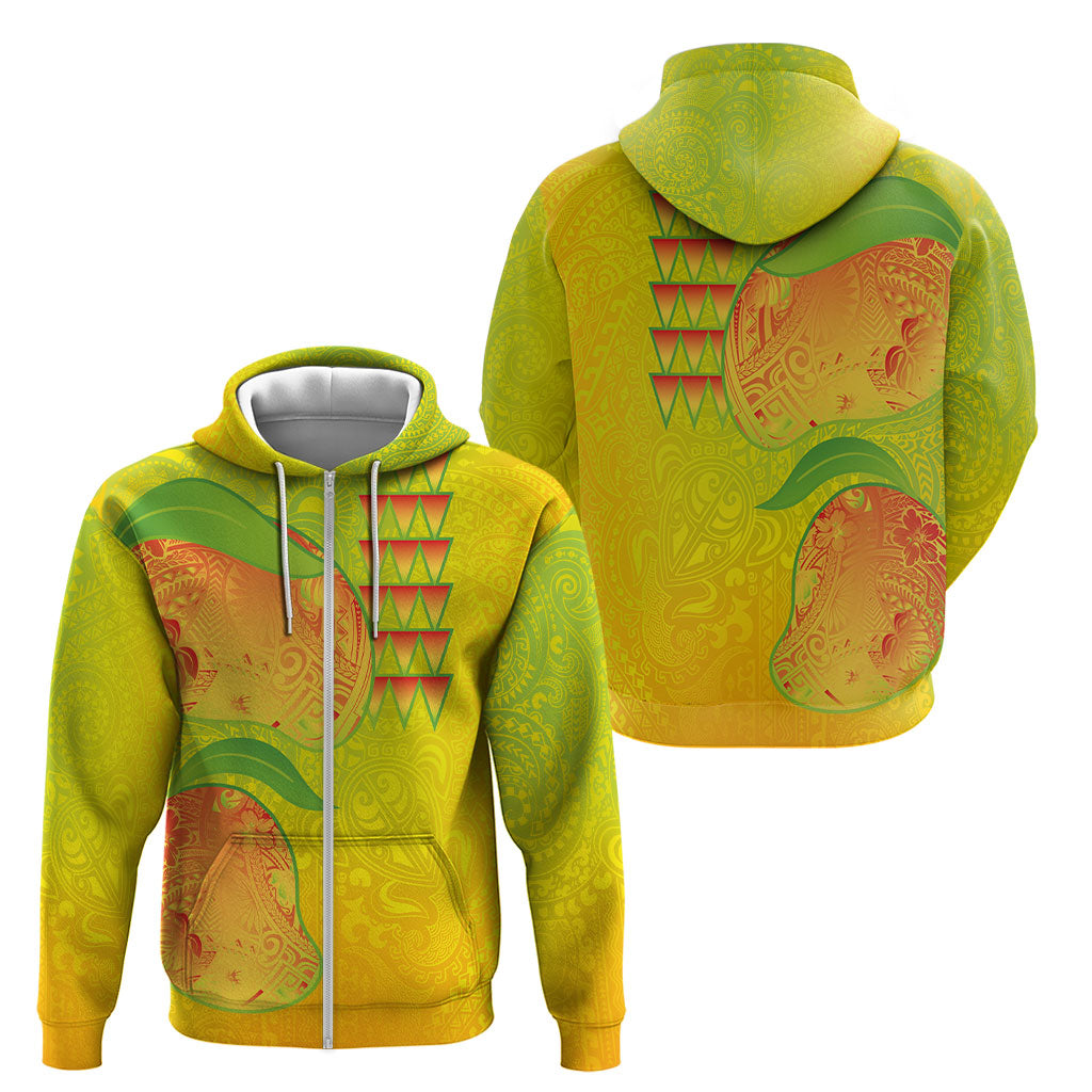 Hawaiian Mango Zip Hoodie Polynesian Art Pattern and Kakau Tattoo