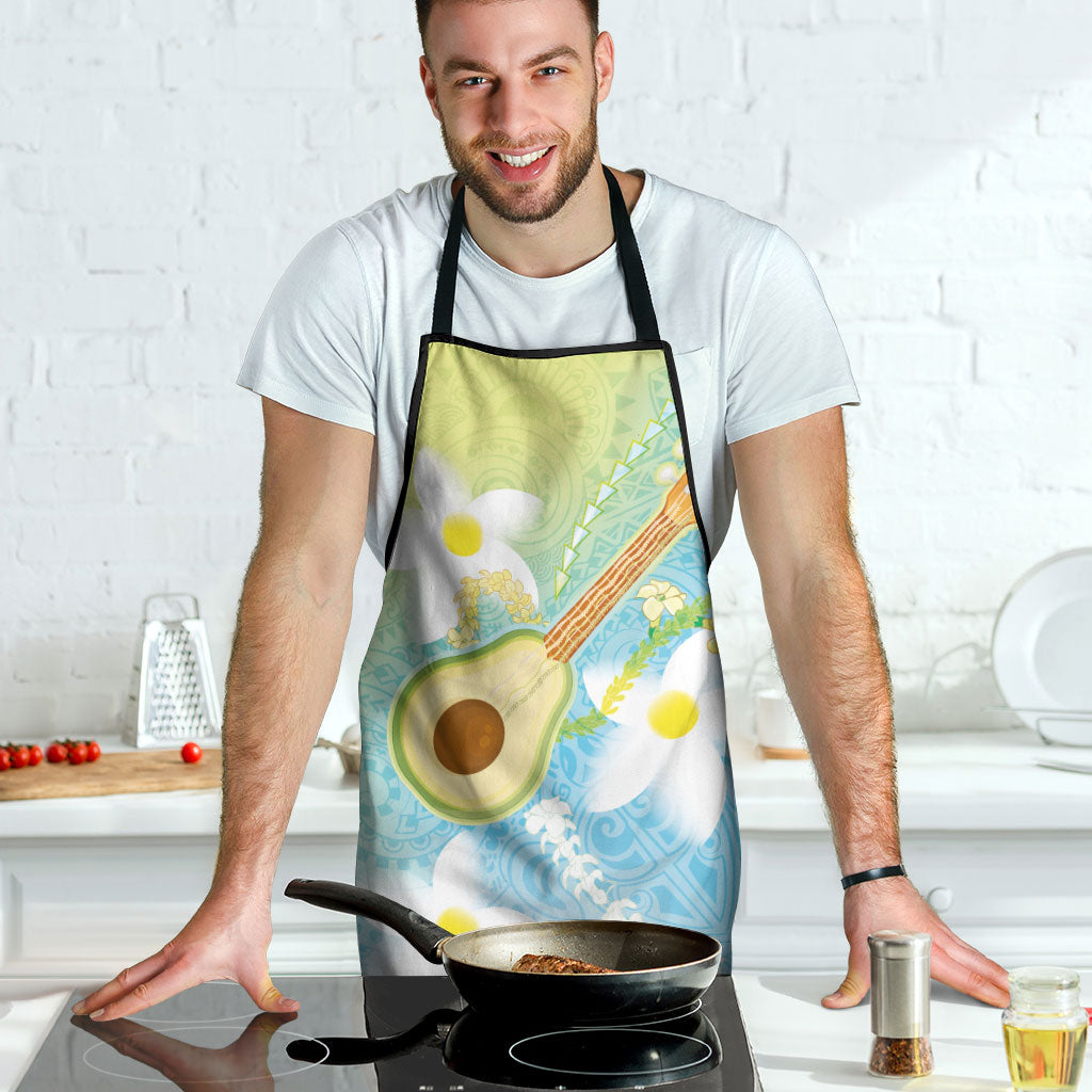 Hawaiian Ukulele Avocado Apron Leis and Polynesian Pattern