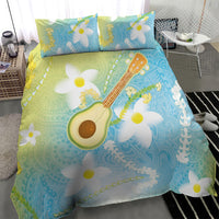 Hawaiian Ukulele Avocado Bedding Set Leis and Polynesian Pattern