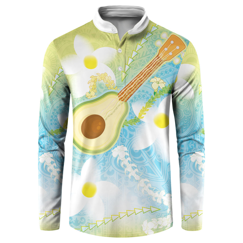 Hawaiian Ukulele Avocado Button Sweatshirt Leis and Polynesian Pattern LT03 White - Polynesian Pride