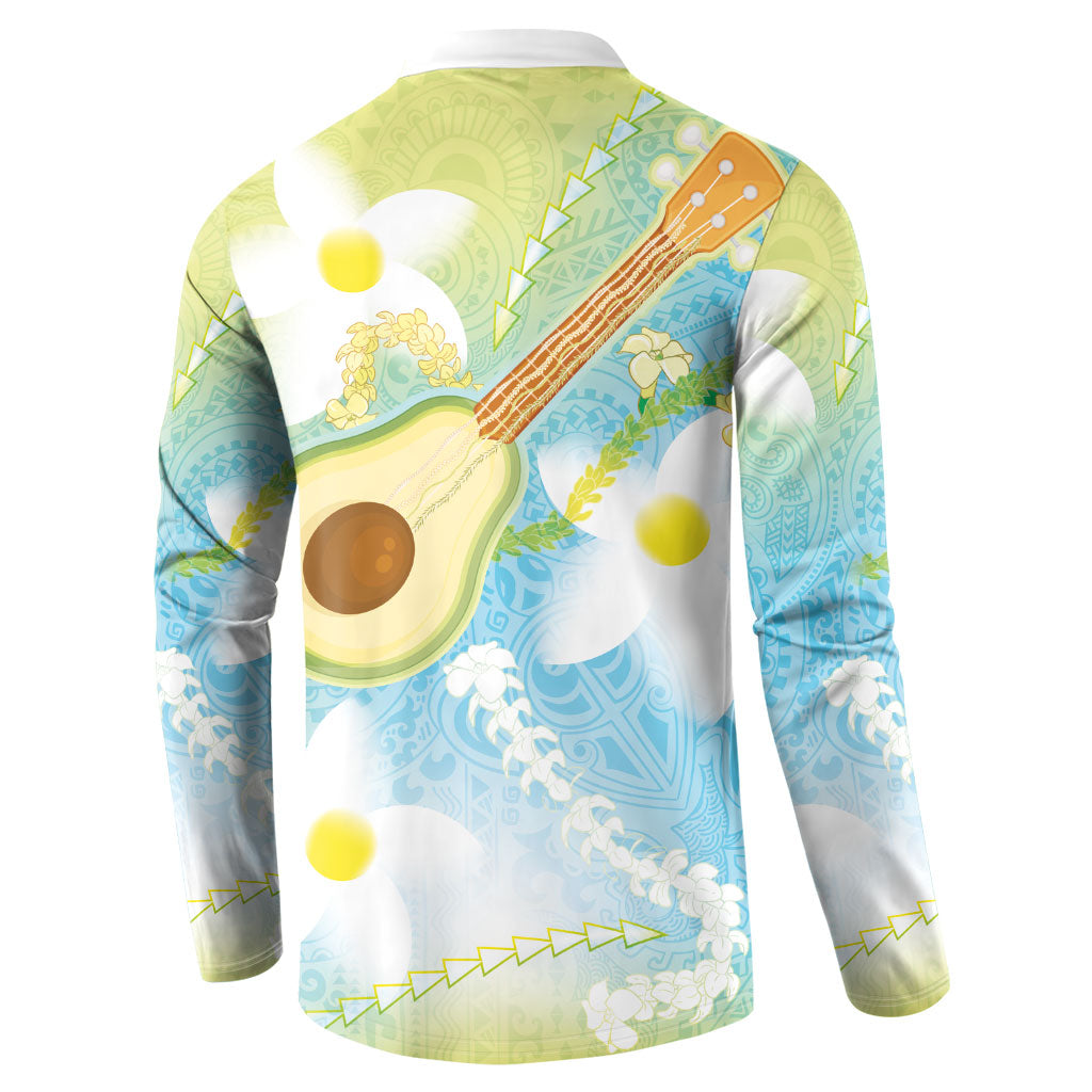 Hawaiian Ukulele Avocado Button Sweatshirt Leis and Polynesian Pattern